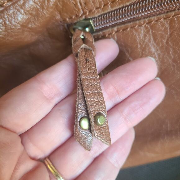 The Sak Brown Basketweave‎ Large Crossbody Purse BAG Gold Studded LEATHER Hobo - Picture 10 of 11